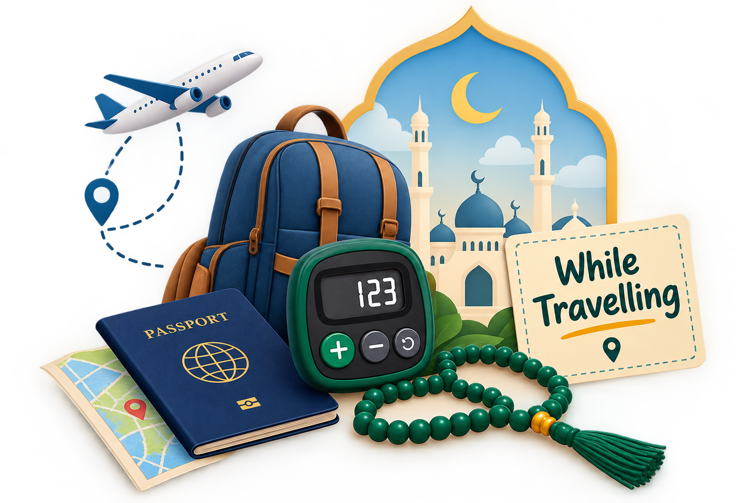 Travel Tasbih Counter with prayer beads and digital counter